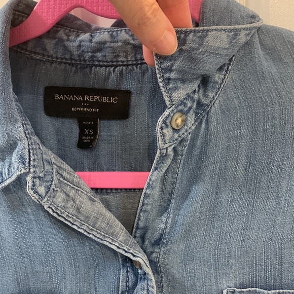 Banana Republic Button Down Shirt Women XS Petite Blue Chambray Long Sleeve - Picture 3 of 8